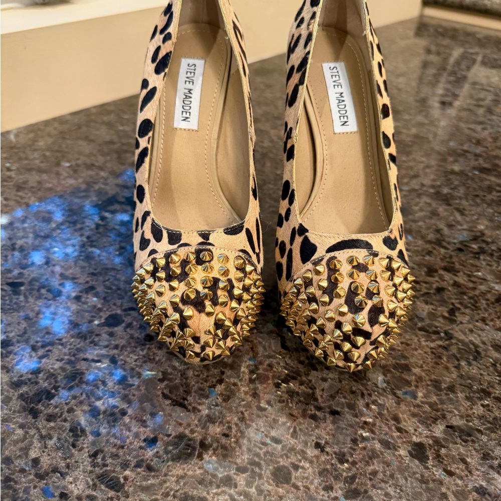 Steve Madden Animal Print Gold Studded Heels